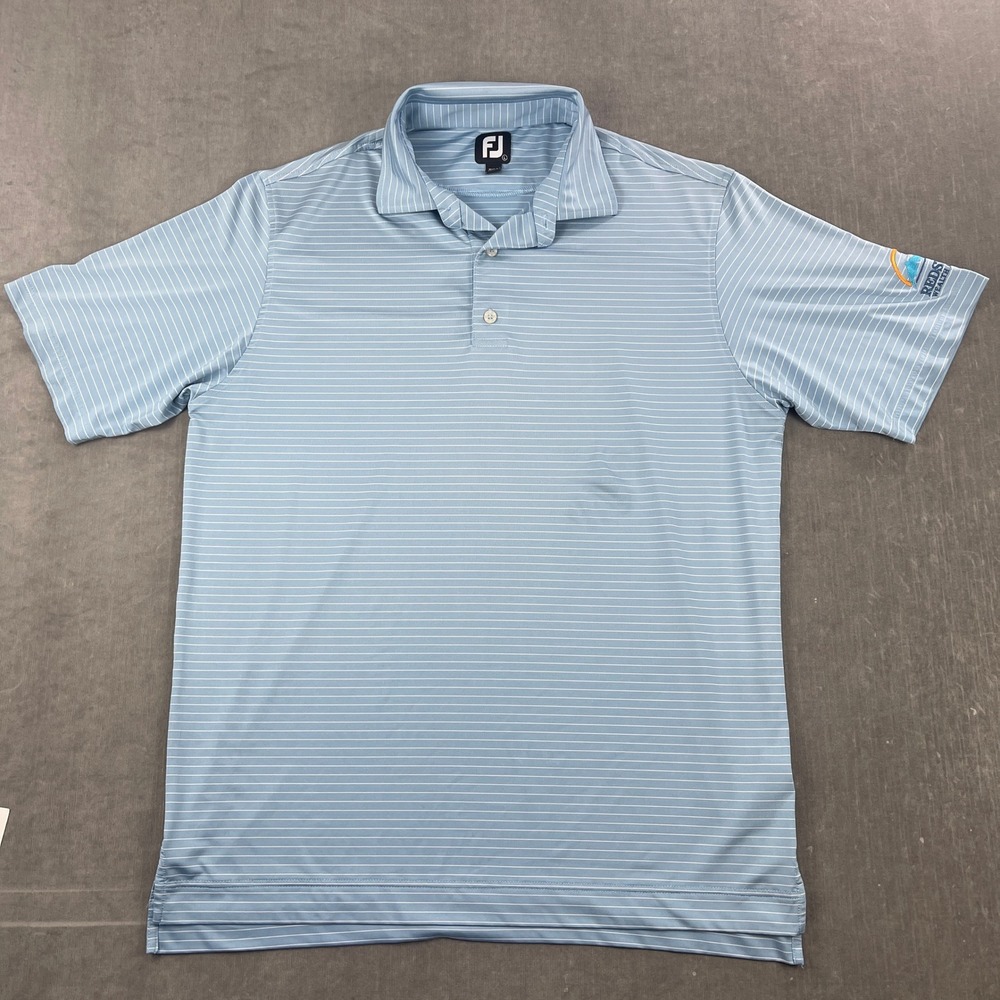 FootJoy‎ Men Large Blue Striped Golf Polo Performance Short Sleeve Shirt
